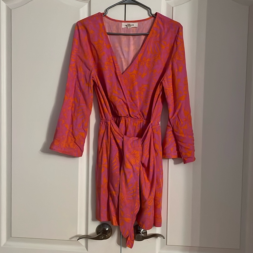 L*Space Vibrant Pink and Orange Wrap Midi Dress